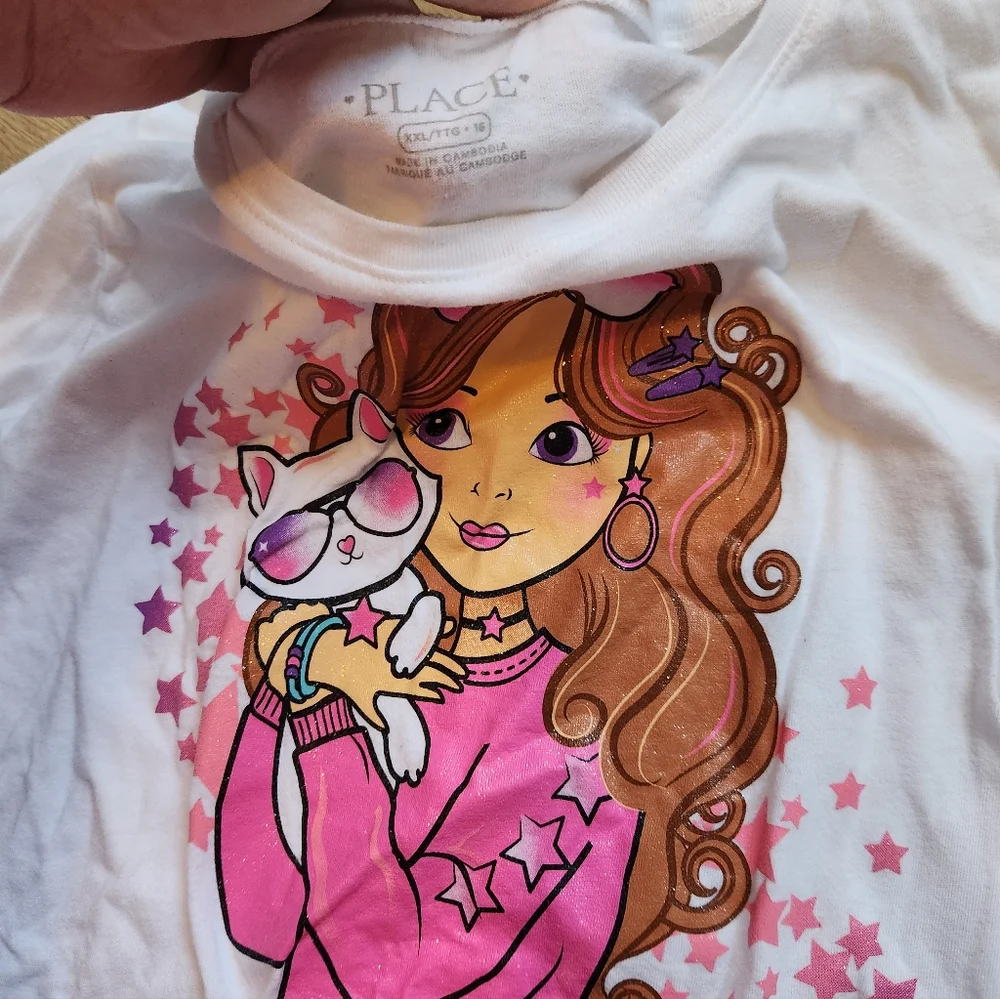 14-16 Girls Long Sleeve cat Tee